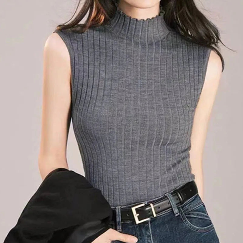 Black Tank Tops Women Sleeveless Knitted T-Shirts Crop Tops Female Elastic Slim Vests Casual 2025 Summer Spring Pullover Camis