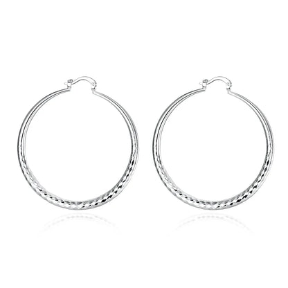 Charms fine 925 Sterling Silver 5CM circle hoop Earrings for Women fashion Pretty wedding party Jewelry Holiday gifts