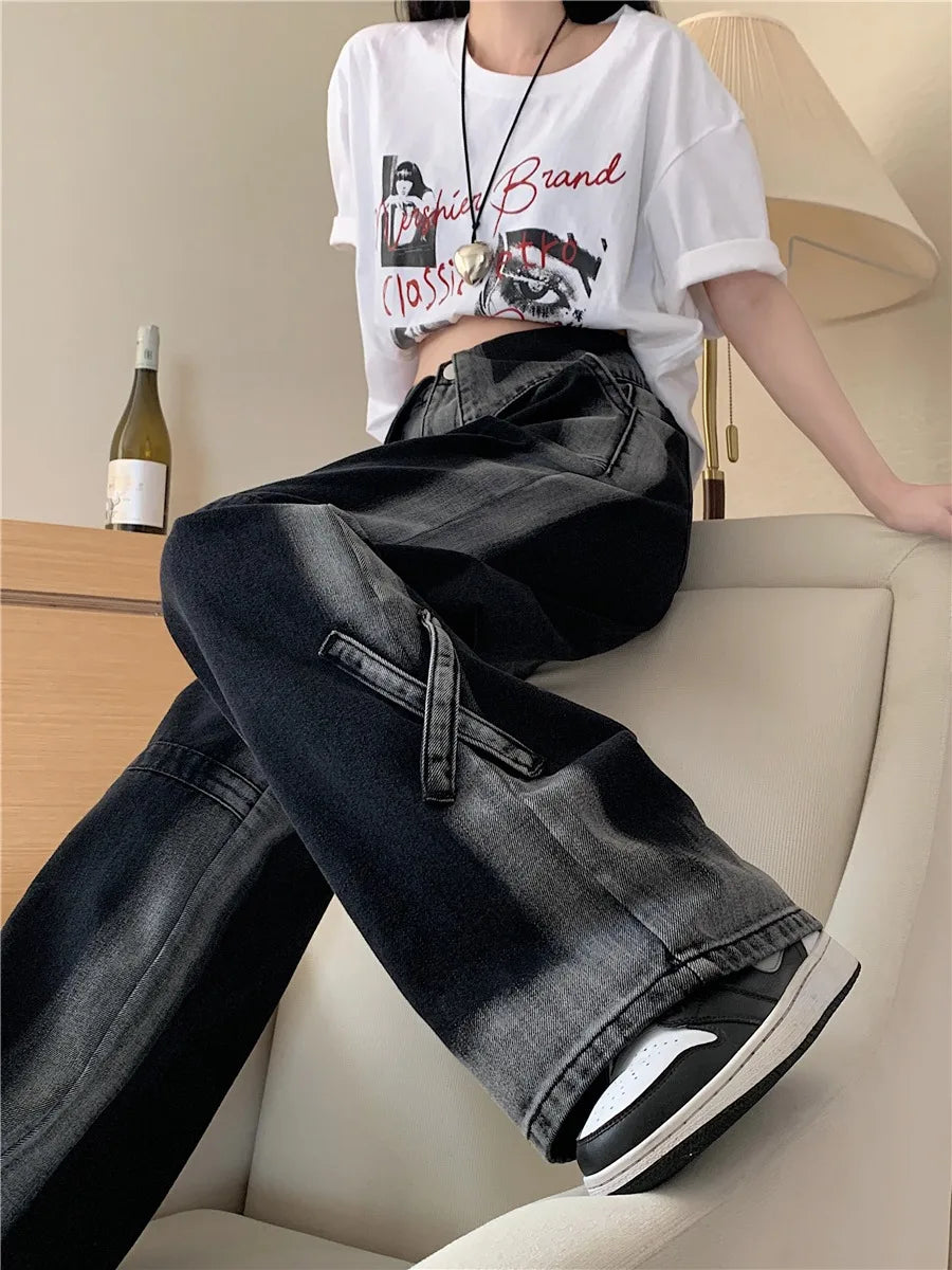 Women Jeans Baggy Aesthetic Vintage Aesthetic Oversize Cowboy Pants Harajuku Streetwear Emo Trashy Denim High Street Trousers