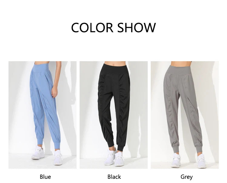 Woman Yoga Pants Hem Bound Running Fitness Loose Slim Quick-Dry Yoga Pants Pleated  Capris Pockets Jogging Pants Sports pants