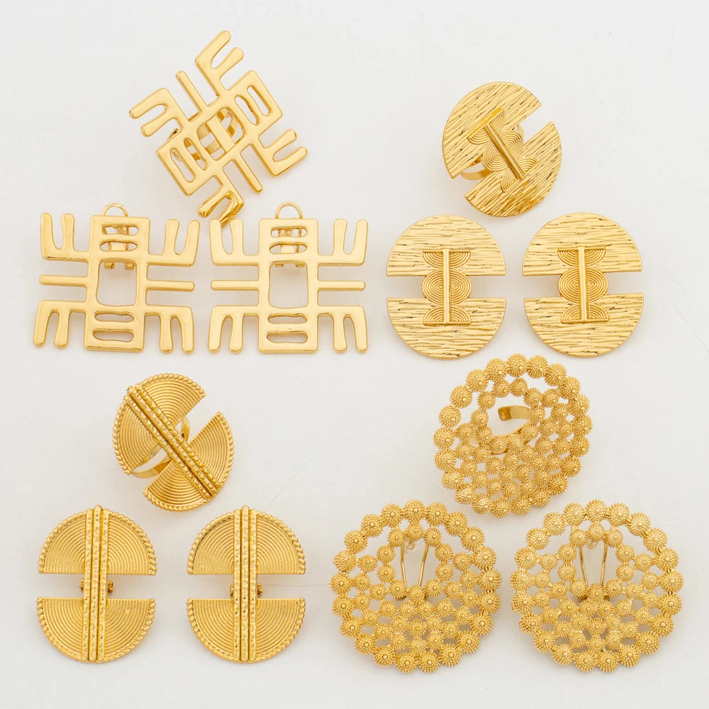 New 18 Gold Plated Jewelry Set For Women Design Dubai Fashion Earrings and Ring Set African Bridal Wedding Jewelry Party Gift