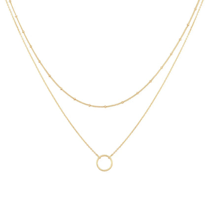 Stainless steel necklace for women Double necklace Vintage Bohemian round pendant necklace jewelry