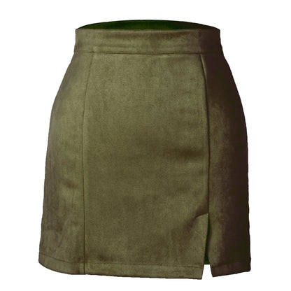 Skirts For Woman Women'S High Waist Faux Suede Side Split Short Skirt Roupas Femininas Traf Women 2024 Faldas  Mujeres New