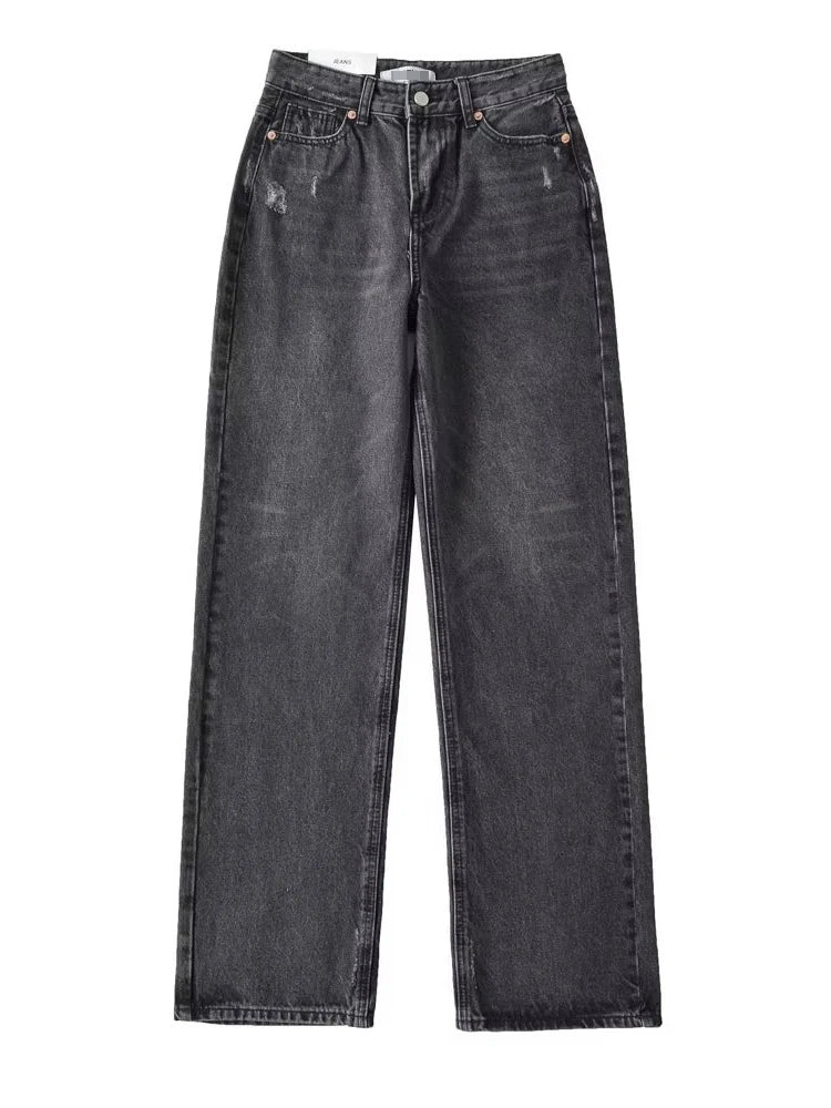 Blue Jeans Women High Waist 2025 Loose Casual Boyfriend Long Jeans For Work Ladies Simple Straight Leg Denim Pants For Women