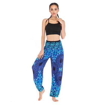 Women's Yoga Pants Printed Ethnic Style Loose Yoga Trousers Bloomers High Waist Fitness Sports Crotch Dance Palazzo Sweatpants