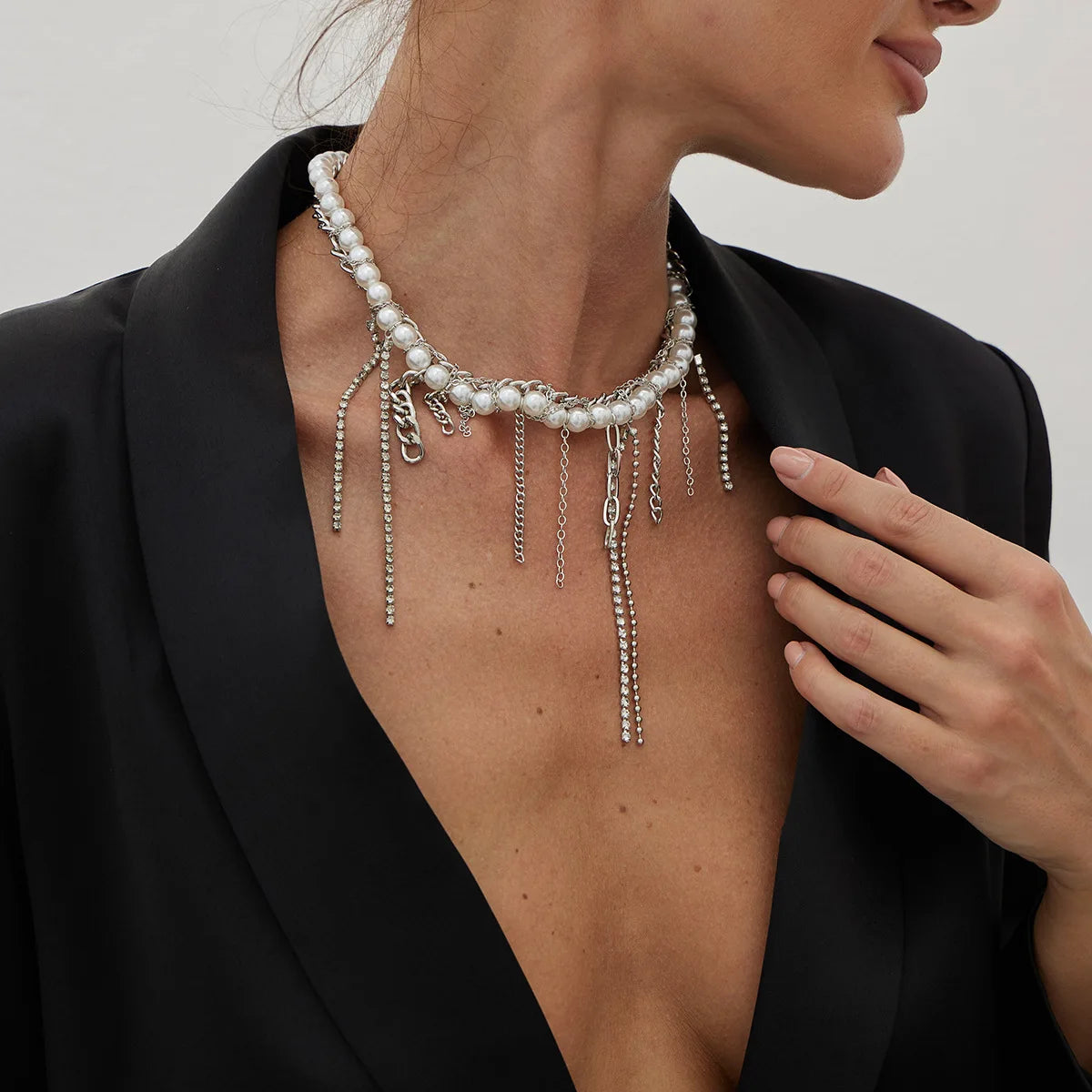 Necklaces for Women Heart-shaped Cross Imitation Pearl Tassel Long Necklace Colliers Femmes Girl Stuff