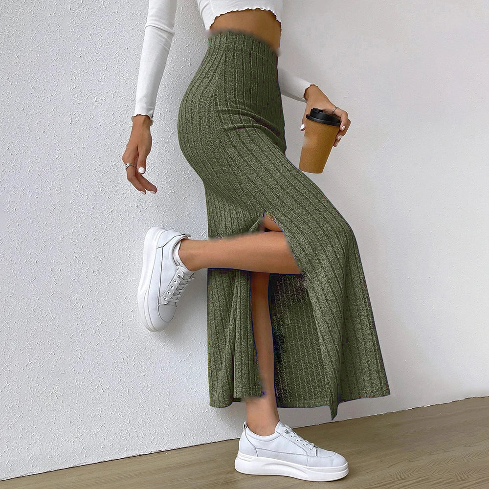 Women Skirt Spring Summer  High Waisted Elastic Slim Hip Knitted Sexy Bodycon Midi Skirt Female Clothing M L XL XXL