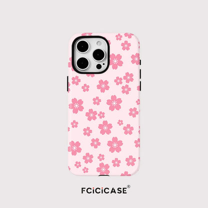 Pink Flower Pattern Case For iPhone 16 Pro Max 15 14 Plus 13 12 Pro 11 Luxury Magnetic Double-layer Shockproof Back Cover