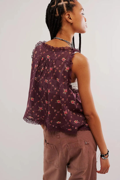 Women Sexy Crop Tops Sleeveless Boho Free Style Tank Tops Splice Lace Hippie Tops Button Down Summer Caimis Tee Top Female Cloth