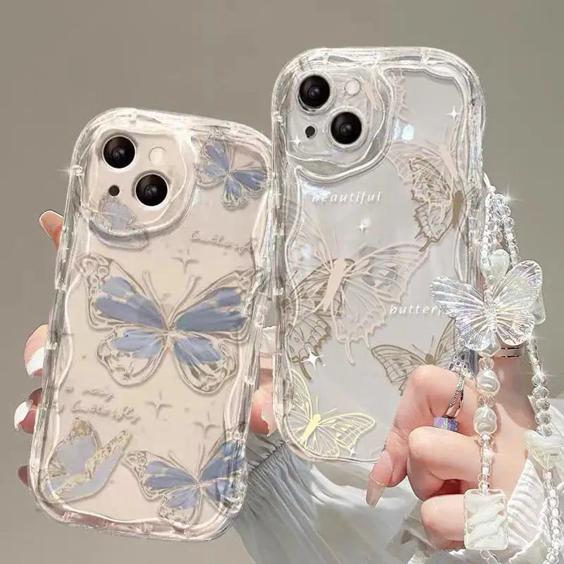 Fashion Butterfly Hand Chain Phone Case For Realme C67 C63 C53 C65 C11 C33 C31 C35 C55 C21Y C20 C21 C12 C15 C25 C30 GT6 Cover