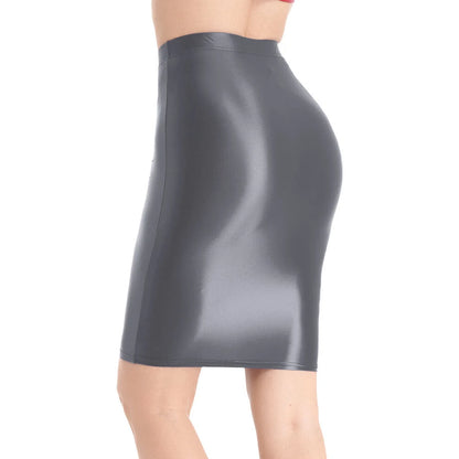 Mini Skirts Skirt For Women Autumn Bodycon Clubwear Glossy Shiny Stretchy Summer Tight Fitting High Waist Knee-length