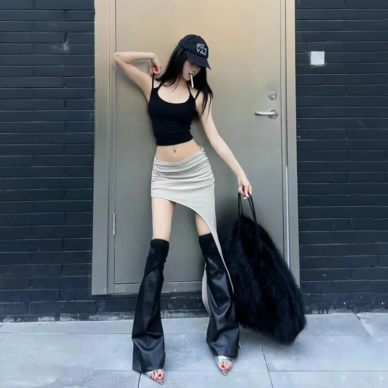 Asymmetrical Skirts For Women Y2k Clothes Solid Color Conjuntos De Falda Sexy Mujer Slim Jupe Femme Été Korean Fashion Clothing
