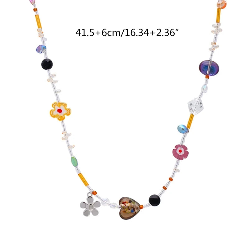 Beaded Clavicle Necklace Acrylic Flower Pendant Neckalces Elegant Accessory Women Neck Jewelry Suitable for Any Occasion