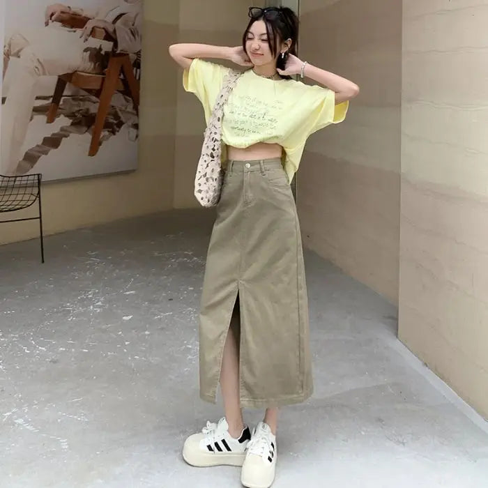 Casual High Quality Maxi Denim Skirts for Women Summer 2025 Fashion White Jeans Dress Long Y2k Medium-length A- Line Skirt Denim