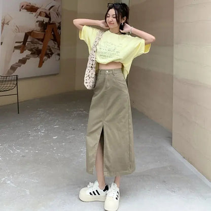 Casual High Quality Maxi Denim Skirts for Women Summer 2025 Fashion White Jeans Dress Long Y2k Medium-length A- Line Skirt Denim