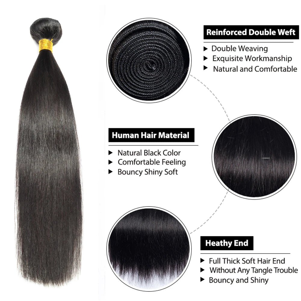 Brazilian Hair Weave Bundles 100g 1 Bundle 30 inch Straight Human Hair Burndles Natural Black Hair Weft Human Hair Extensions