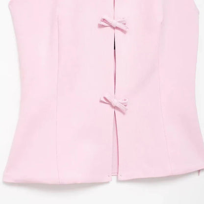 Women Fashion Bow Solid Halter Tops Women Hollow Out Sleeveless Backless Tank Top Summer  Elegant Vest Office Lady