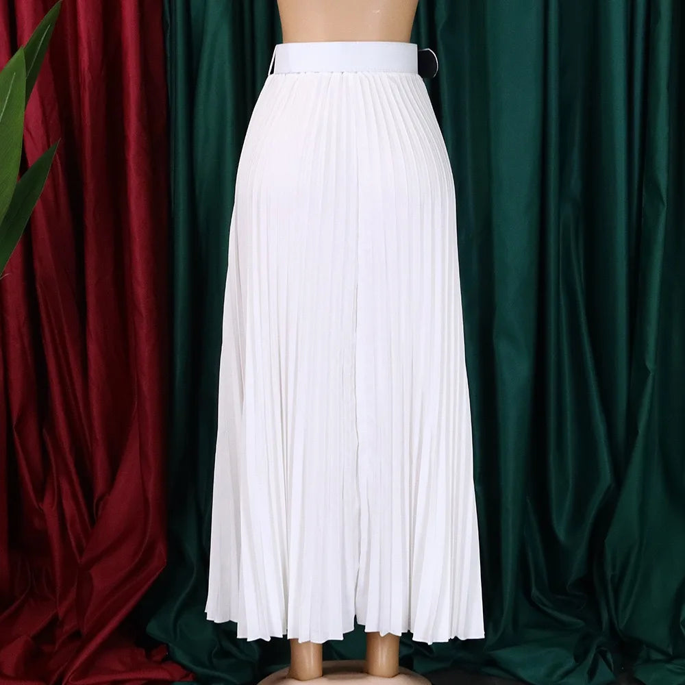 Elegant Pleated Skirts for Woman 2024 New High Waisted Belt Waisted Ankle Length Autumn Winter Wear Bottoms Skirts Clothes Hot