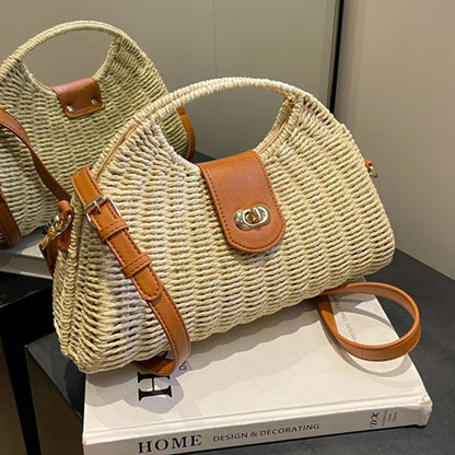 Women Crossbody Bags Summer Woven Shell Female Holiday Tote Bag Handmade Fashion Casual Simple Elegant Lady Straw Bag