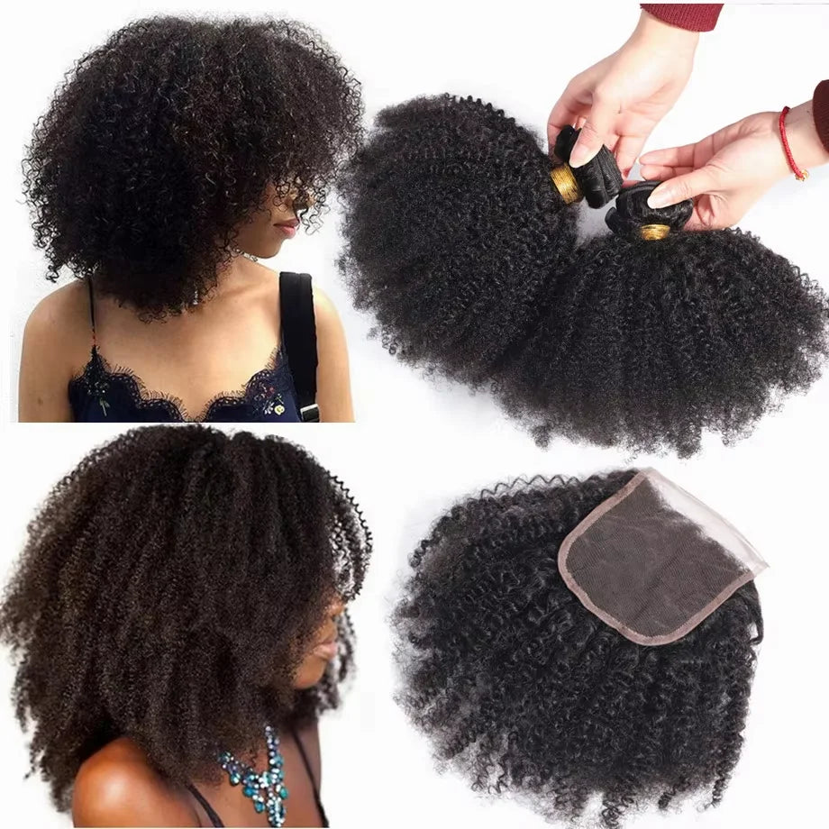 Raw Indian  Human Hair Weave Bundles 1/3/4 Bundles Deal Afro Kinky Curly Bundles Natural /Jet Black Remy Wavy Hair Extensions
