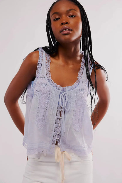 Women Sexy Crop Tops Sleeveless Boho Free Style Tank Tops Splice Lace Hippie Tops Button Down Summer Caimis Tee Top Female Cloth