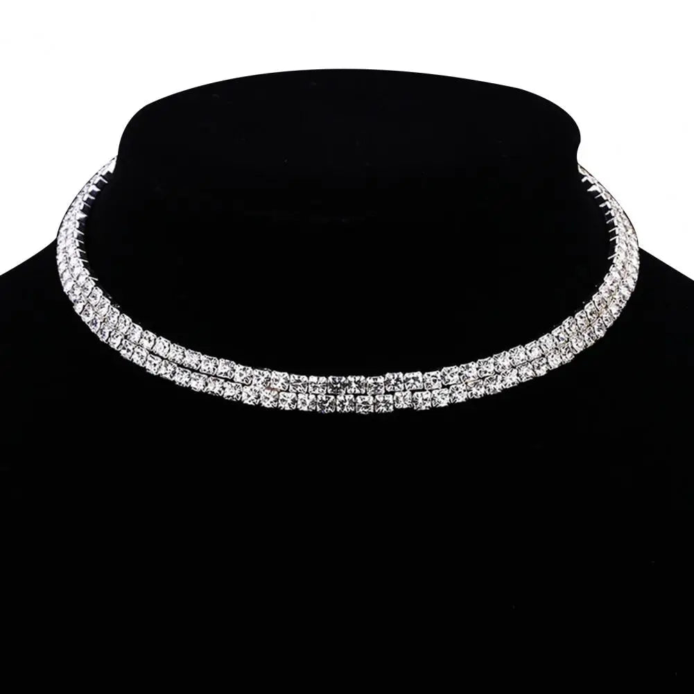 Women Necklace Shiny Rhinestone Multi Layers Adjustable Luxury Stainless  Bride Wedding Neck Jewelry