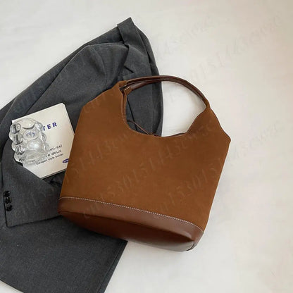 Women PU Tote Bag Designer Shoulder Bags Fashion Bucket Bag Large Capacity Suede Tote Purse Handbag Stylish Commuting Bag