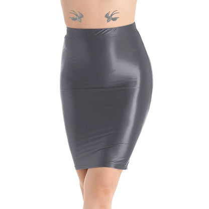 Mini Skirts Skirt For Women Autumn Bodycon Clubwear Glossy Shiny Stretchy Summer Tight Fitting High Waist Knee-length