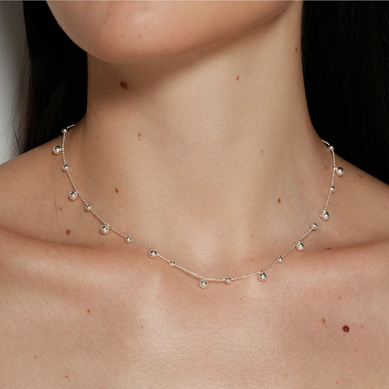 S925 Sterling Silver Necklace Bead Chain Beautiful SimpleMulti Round Bead Pendant For Women Wedding Fine Jewelry Christmas Gifts