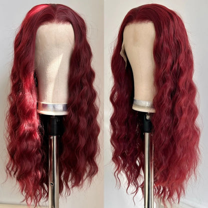 Long Wine Dark Red Wavy for Women Synthetic Free Part Loose Curly Burgundy Heat Resistant Fiber Wigs for Daily Party Cosplay