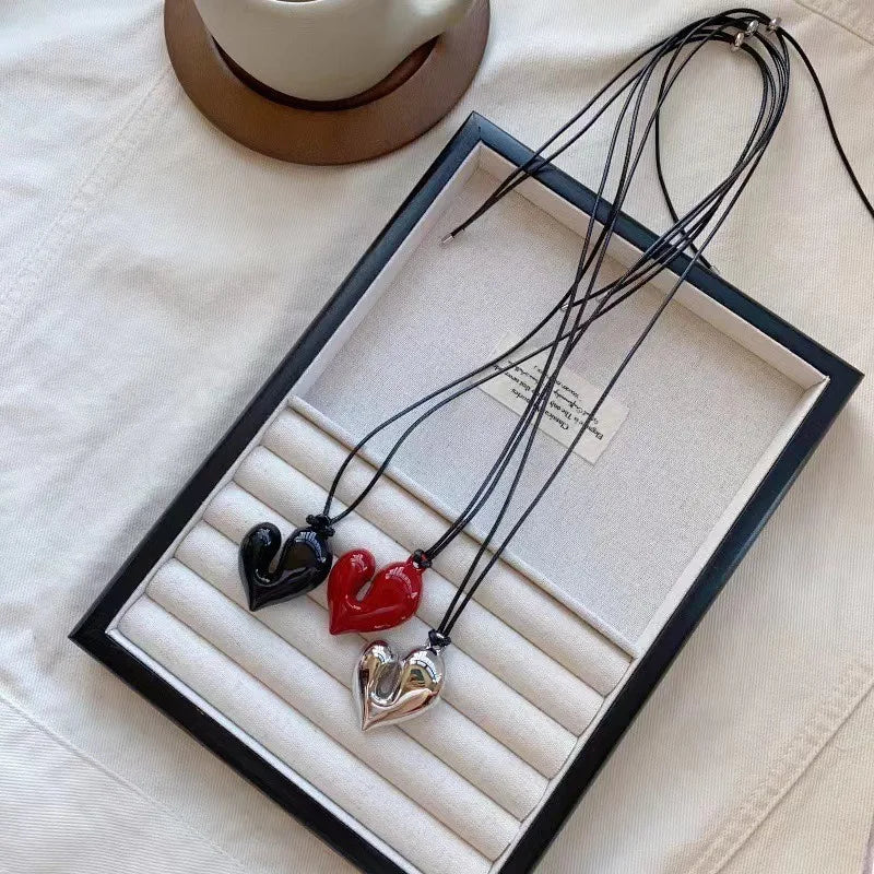 New Heart Pendant Necklaces For Women Vintage 80s Aesthetic Adjustable Pull-out Necklace Fashion Romantic Choker Trendy Jewelry