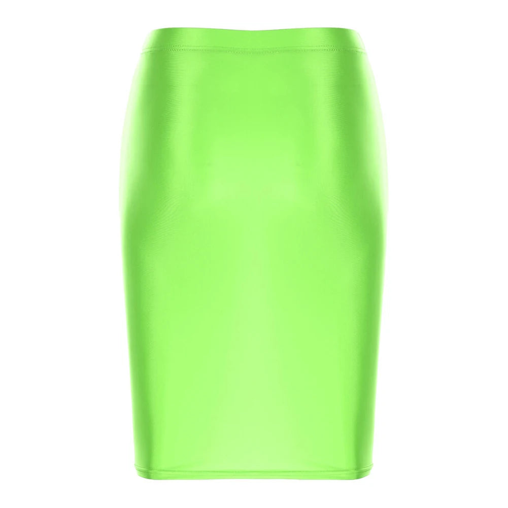 Mini Skirts Skirt For Women Autumn Bodycon Clubwear Glossy Shiny Stretchy Summer Tight Fitting High Waist Knee-length
