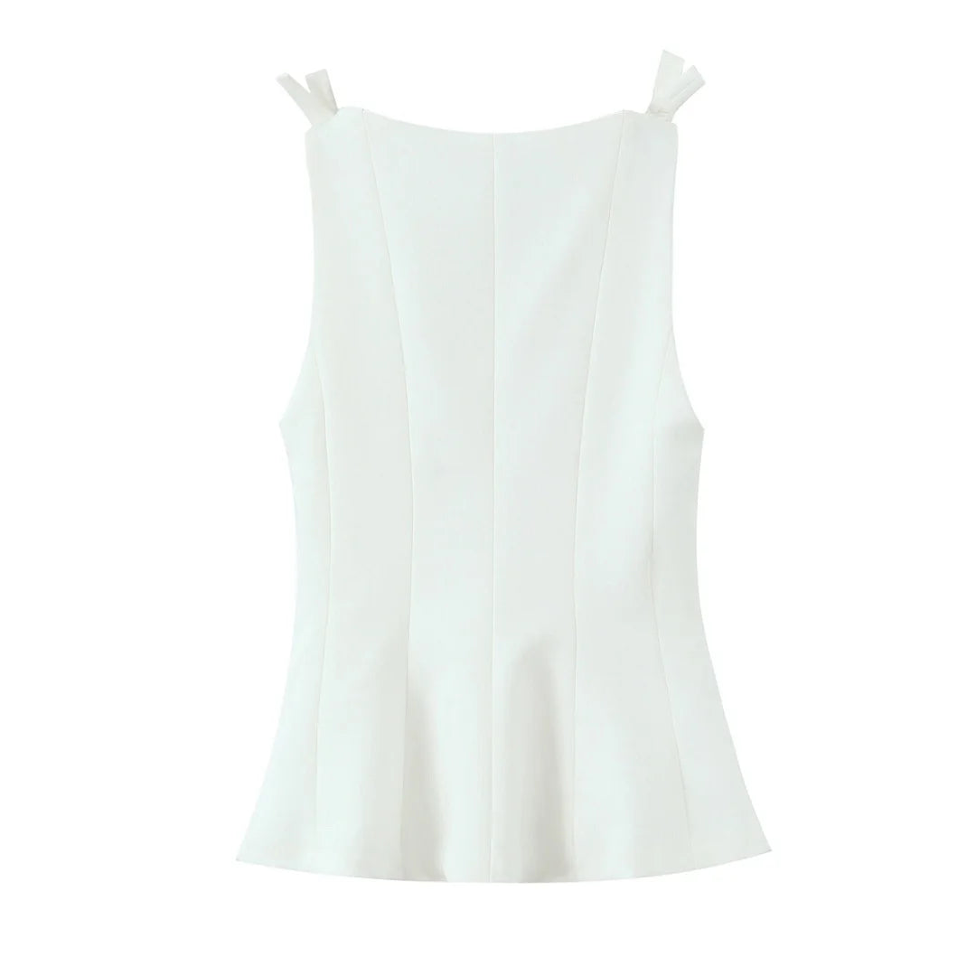 TRAF Top for Women Fashion Summer Short Skirt Hem Bow Sleeveless O-neck Blouse Street Clothing Vest Tank Chic Ladies Tops Mujer