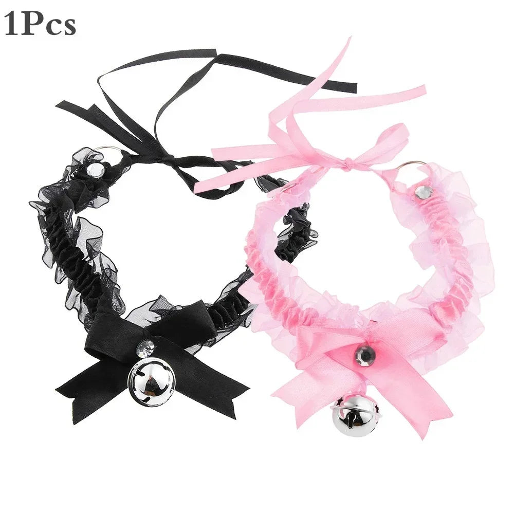 Lace Aesthetic Necklace Bow Knot Bell Choker Necklace Women's Cute Collar Gothic Simple Sexy Lovely Pendant Fashion Jewelry