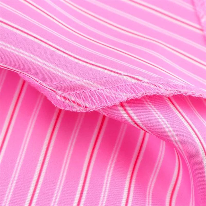 Women's Skirt New Summer 2025 Pink Striped Silk Satin Midi Skirt Fashionable and versatile Elegant personality