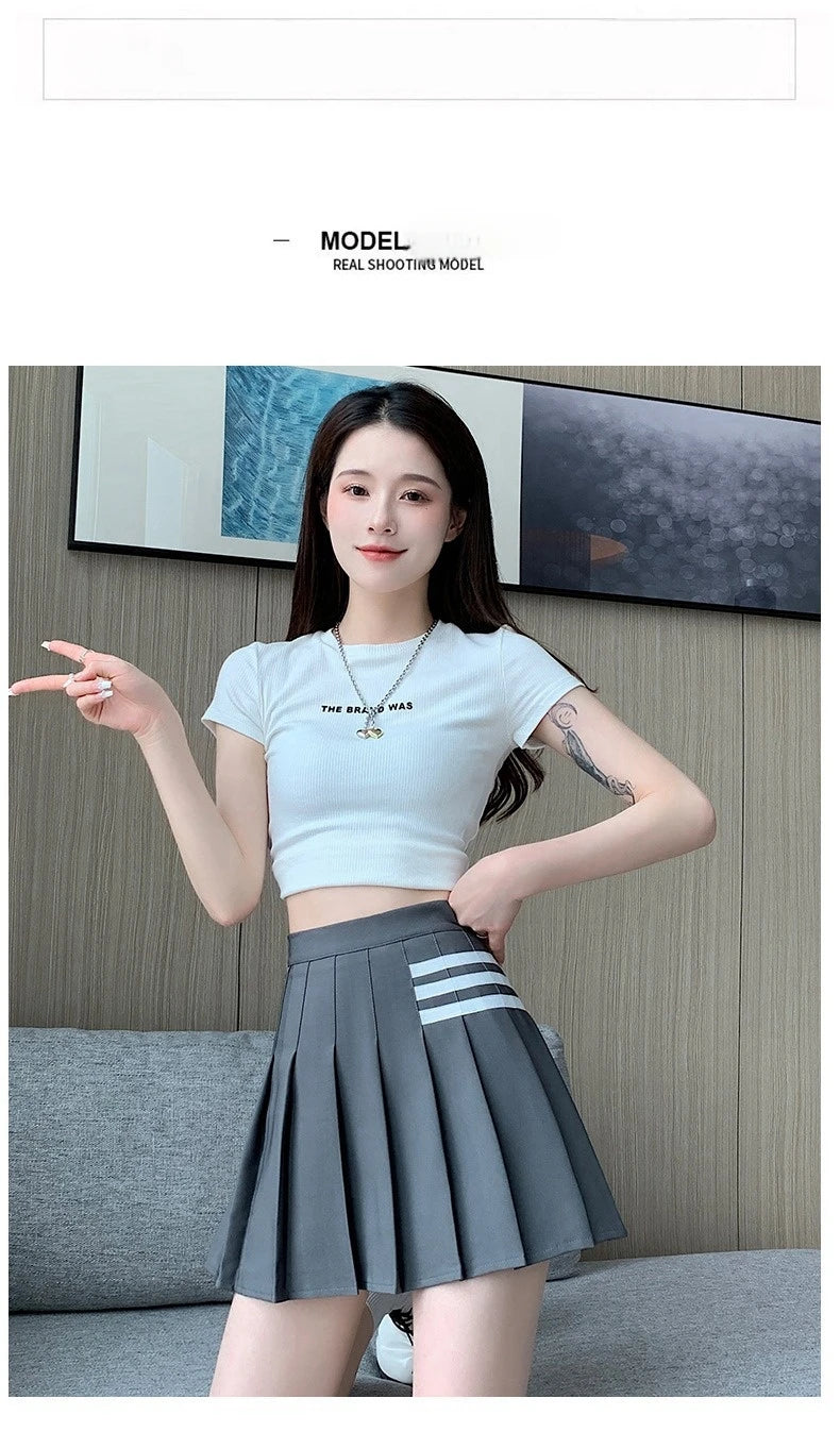 Women's Skirt With Shorts Summer Black Pleated Skirt For Girls Brown A Line High Waist Y2k Mini saias Spring Korea Style Clothes
