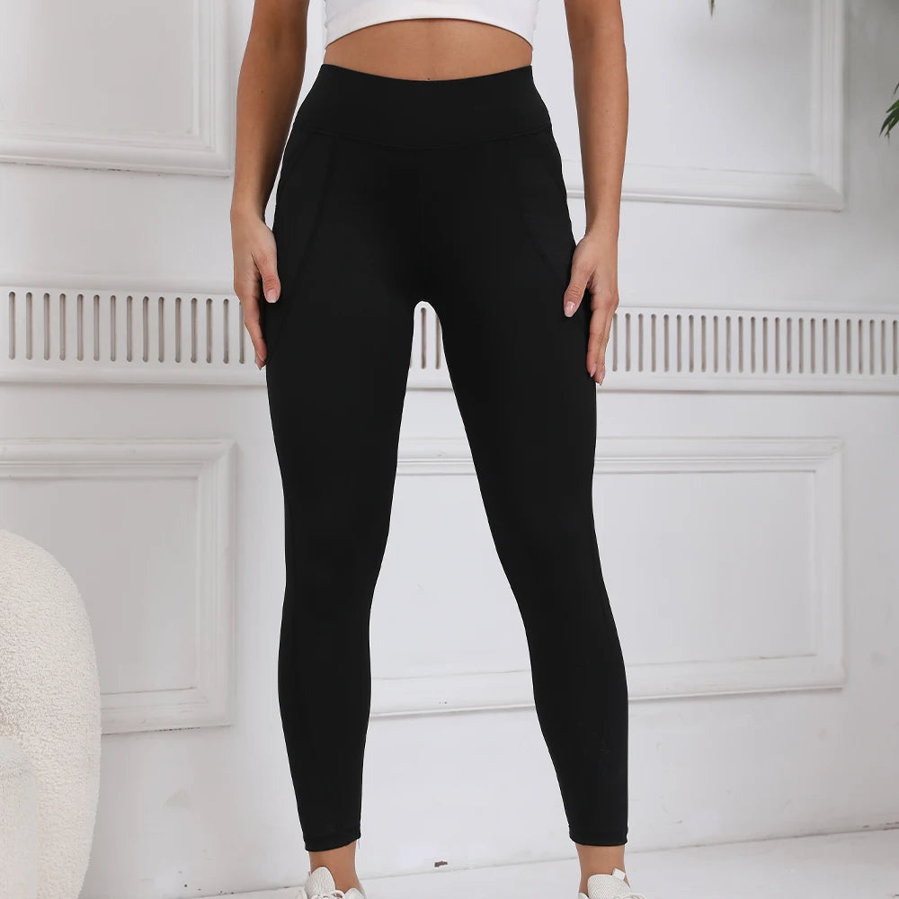 High Waist Yoga Pants for Women - Tight Fit Running Trousers with Abdomen Lifting & Pocket Design Fitness Sports Bottoms