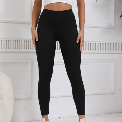 High Waist Yoga Pants for Women - Tight Fit Running Trousers with Abdomen Lifting & Pocket Design Fitness Sports Bottoms