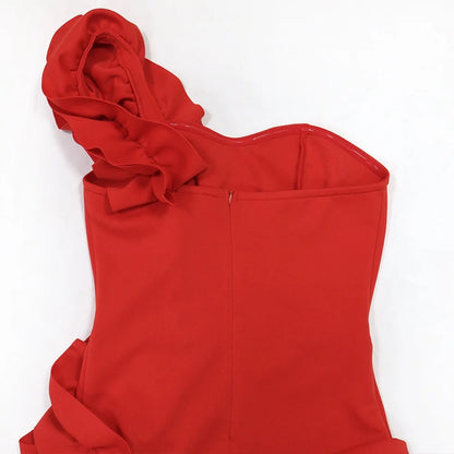 Sexy Dresses for Woman 2025 New Summer Red One Shoulder Ruffles Sheath Mini Length Elegant Ladies Evening Night Birthday Dress