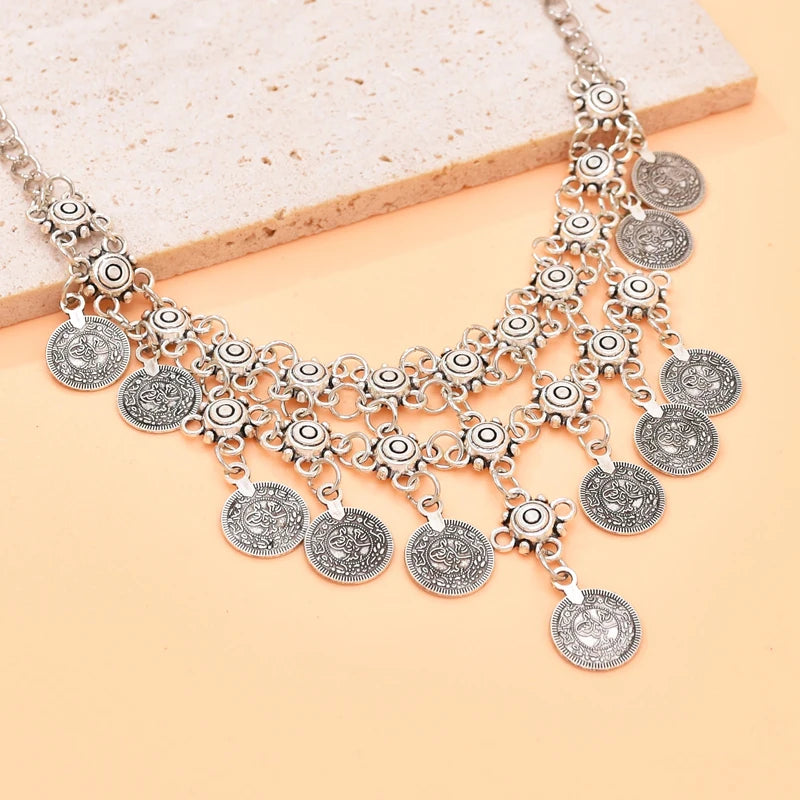 Vintage Coin Women Necklace Tassel Bohemian Ethnic Charms Chains Chokers Necklaces Statement Gypsy Turkish Necklaces Feminina