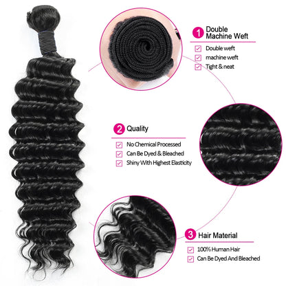 Deep Wave Bundles 3 PCS Natural Color 100% Remy Human Hair Bundles 10-40 Inch 100 Gram Per Bundle Sew In Quick Weave Bundles