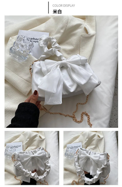 Fashion Casual Handbags For Women Cute Bow Black White Blue Kahki PU Handbags Trendy Daily Shoulder Underarm Bags bolsa feminina