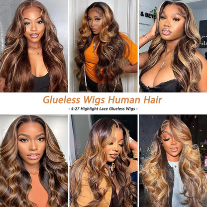 Glueless Highlight Wigs Human Hair 7X5 P4/27 Ombre Body Wave Lace Front Wigs Human Hair Pre Plucked Pre Cut For Black Women