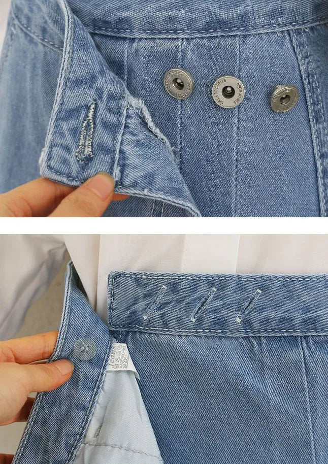 Irregular Pleated Baggy Denim Skirt Women Casual High Waist Vintage Faldas Korean Fashion Streetwear Loose A-lined Jean Skirts