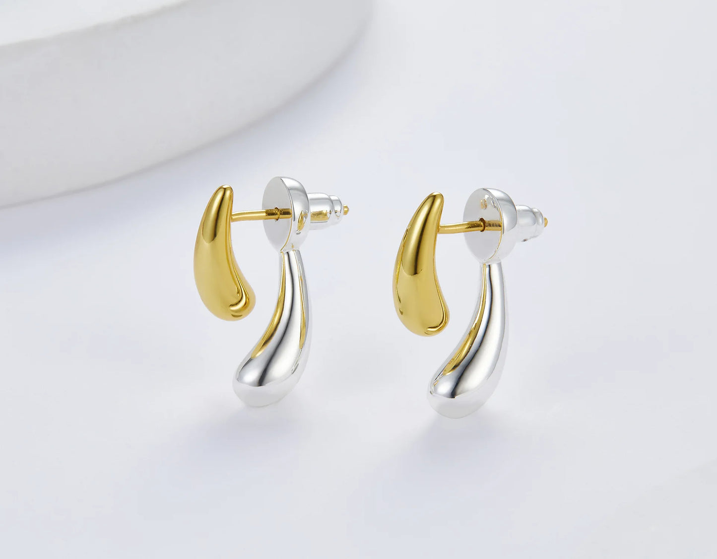 925 Silver Two Tone Plated High Polished Small Stud Earrings For Women Minimalist Trendy Statement Earring Personalized Gift