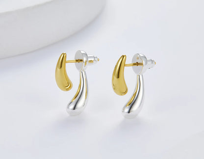 925 Silver Two Tone Plated High Polished Small Stud Earrings For Women Minimalist Trendy Statement Earring Personalized Gift