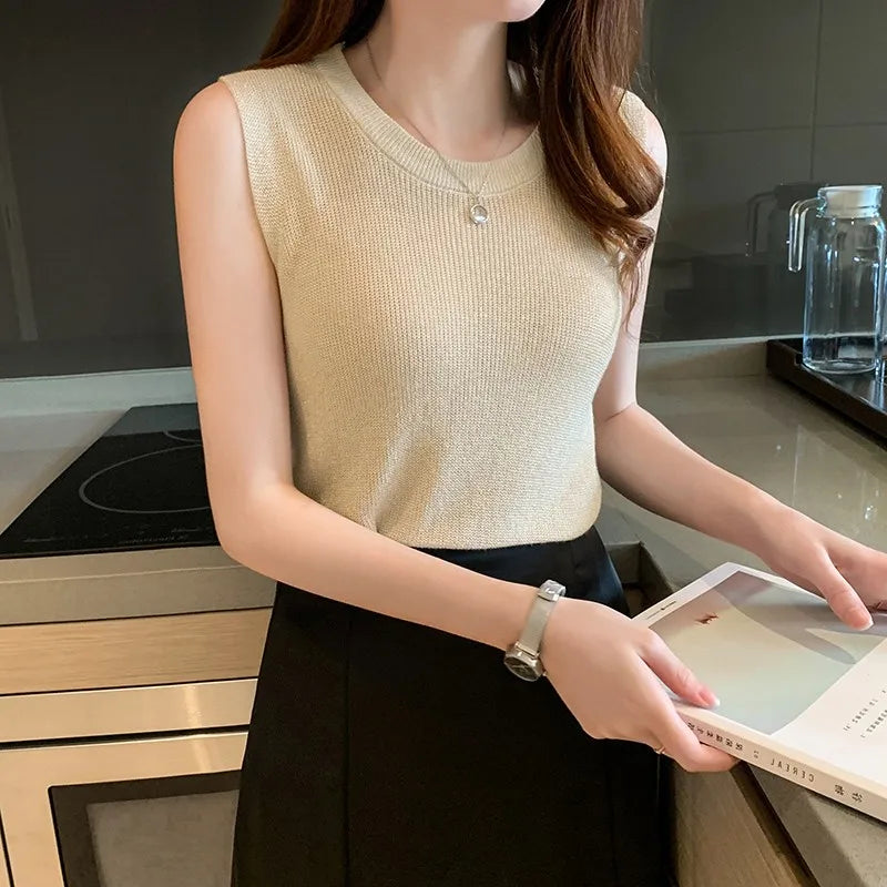 Summer Spring Fashion Tank Top Women Sleeveless Knitted T-Shirts Female Elastic Slim Casual Vests Tops Camis Pullover Shirts