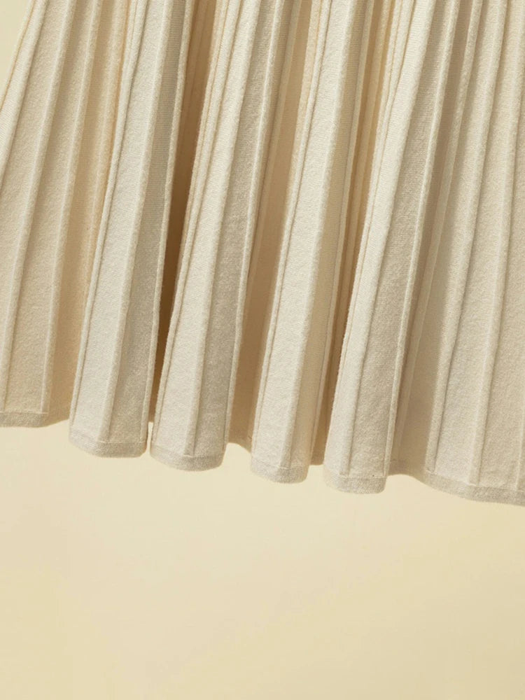 Knitted Skirts Women Autumn Thick Pleated Long Skirt Vintage High Waist Ribbed Female Solid Skirts Casual Streetwear 2025