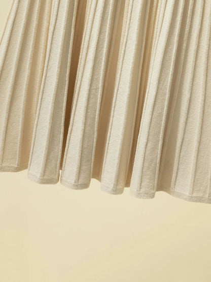 Knitted Skirts Women Autumn Thick Pleated Long Skirt Vintage High Waist Ribbed Female Solid Skirts Casual Streetwear 2025