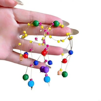 Long Colorful Earrings with Beads Colorful Beaded Earrings Eye Catching Earwear